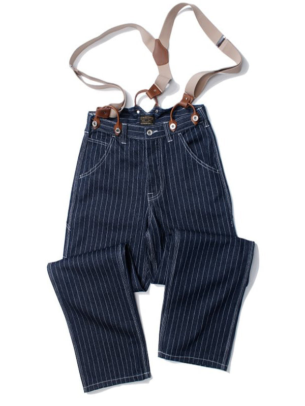 Vintage-inspirierter, gestreifter, gerader Jeans-Latzhose mit Hosenträgern