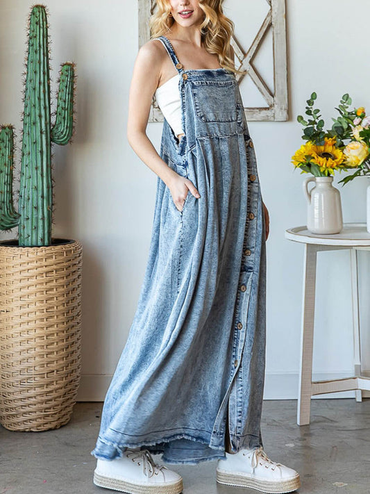 Robe salopette femme en jean délavé minéral