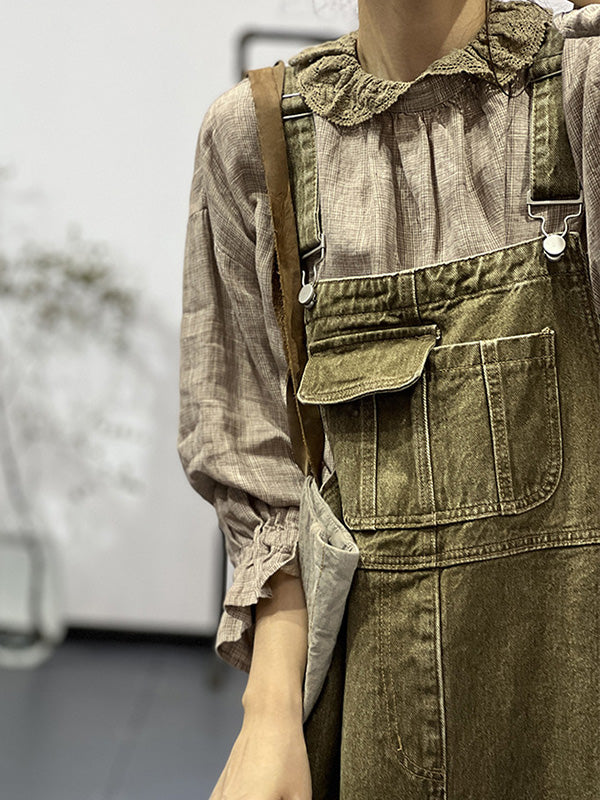 Vintage-Inspired Cargo Denim Overall Dress