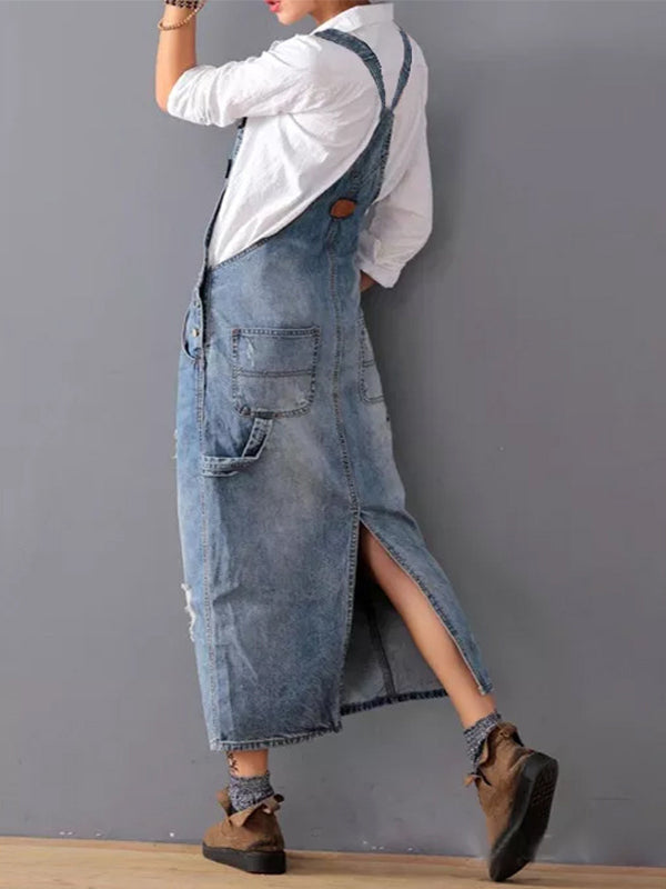 Denim-Overallkleid im Distressed-Look mit Rückenschlitz