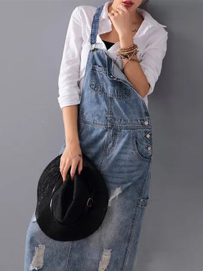 Denim-Overallkleid im Distressed-Look mit Rückenschlitz