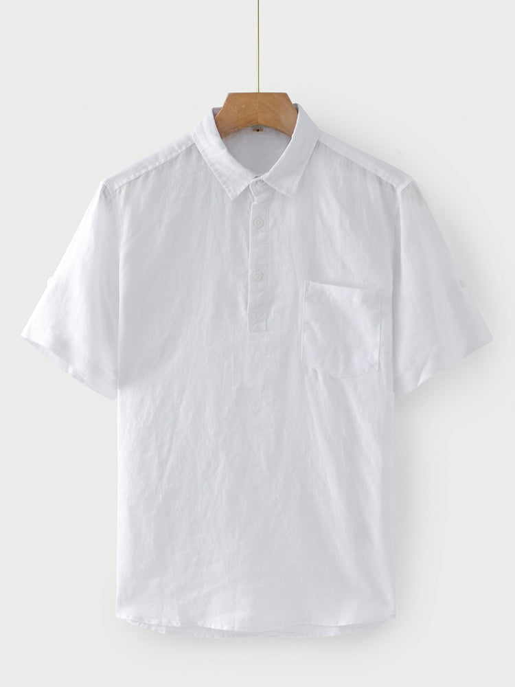 Kurzarm-Poloshirt für Herren aus 100 % Leinen