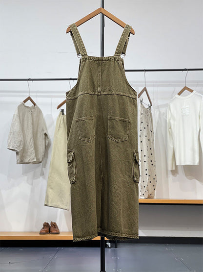 Vintage-Inspired Cargo Denim Overall Dress