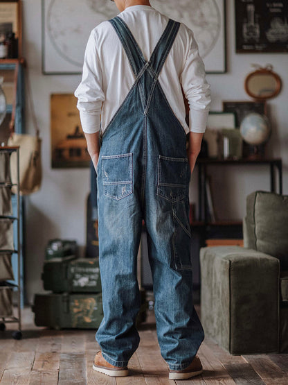 Men's Distressed Denim Bib Overalls