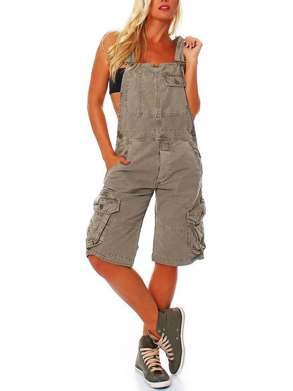 Damen Kurze Latzhose mit Cargotaschen