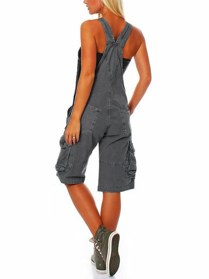 Damen Kurze Latzhose mit Cargotaschen