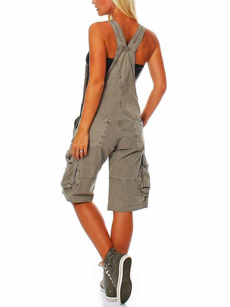 Damen Kurze Latzhose mit Cargotaschen