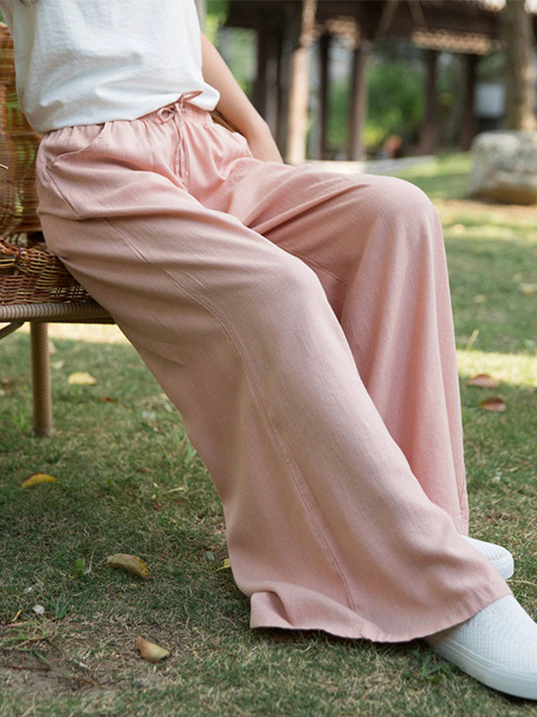 Vintage-Hose mit weitem Bein aus Baumwolle und Leinen