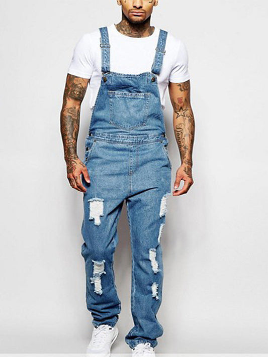 Herren-Jeans Overall in zerrissener Waschung