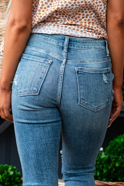 Zerrissene Capri-Jeans Distressed Mid Rise Stretch-Denim-Caprihose