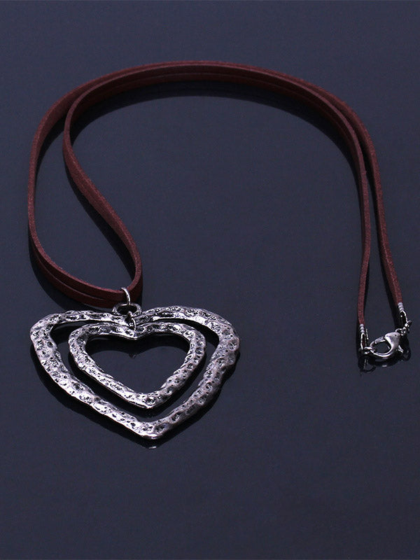 Lange Halskette mit doppeltem Herz in Braun